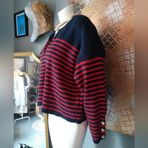 Massimo Dutti Cotton Blend Navy and Red Striped Sweater - Picture 13 of 13